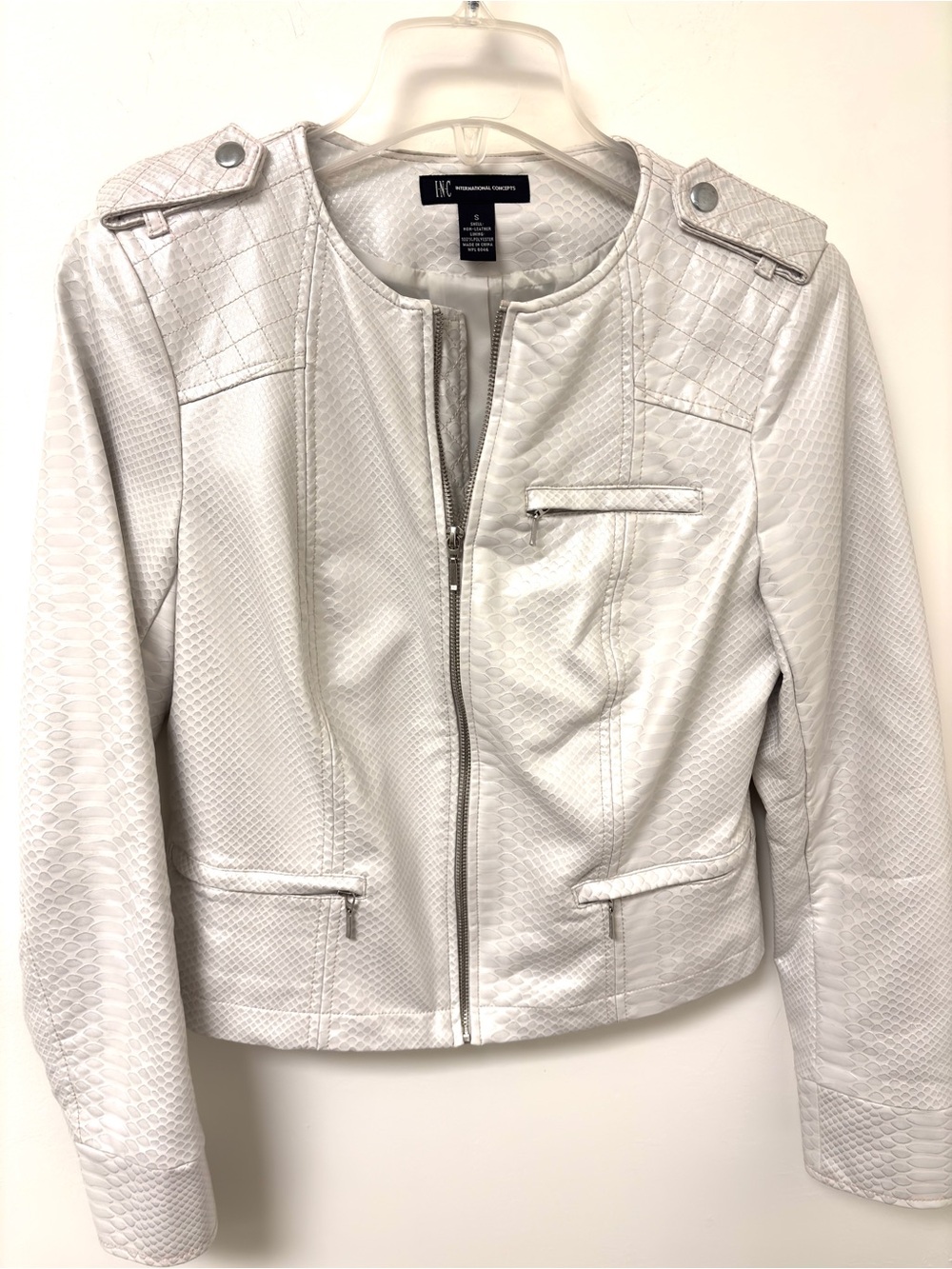 INC International Concepts White Faux Leather Quilted Zip Jacket